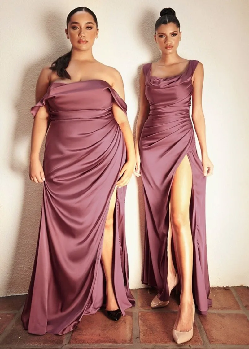 Leeza Satin Off Shoulder Maxi Dress Curve Mahogany
