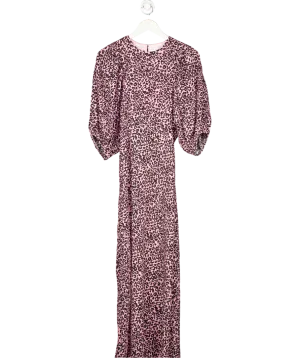 Les Reveries Leopard Pink Silk Crepe De Chine Maxi Dress UK 10