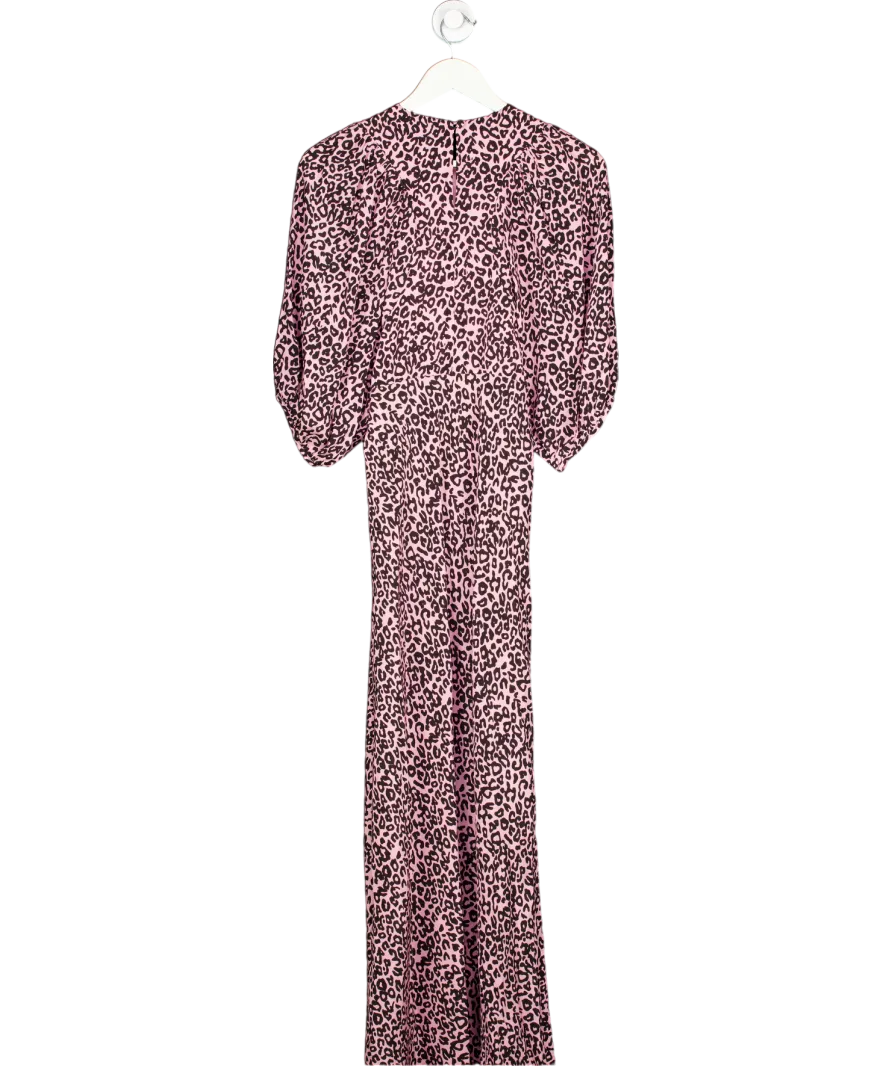 Les Reveries Leopard Pink Silk Crepe De Chine Maxi Dress UK 10