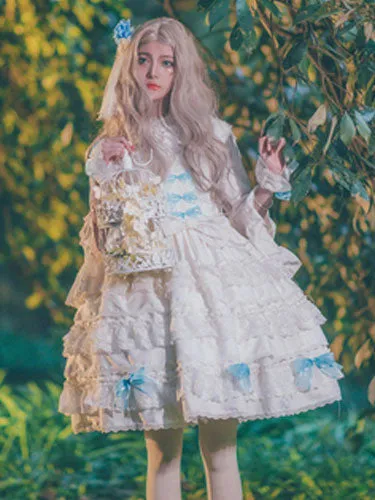 Lolita Wedding Dress OP White Chiffon Ruffle Lolita One Piece Dress