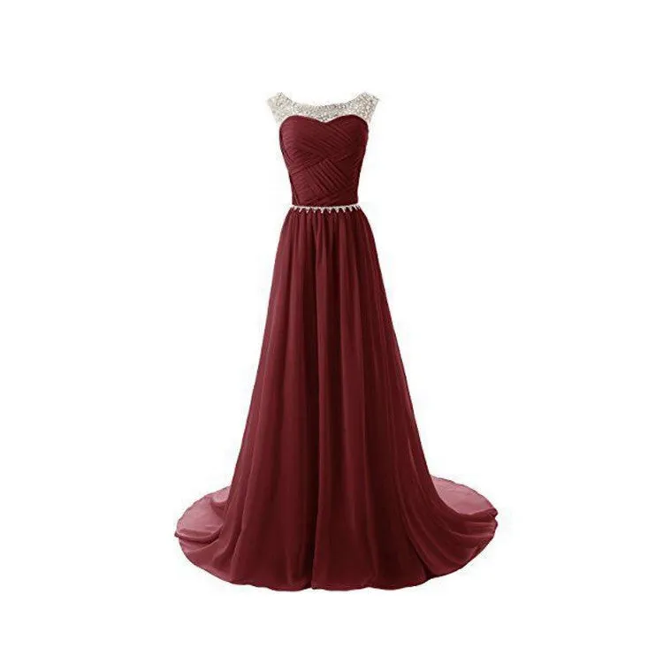 Long Floor Length Chiffon Prom Dresses, Beading Prom Dresses, Zipper Prom Dresses, Bateau Prom Dresses, TYP0242