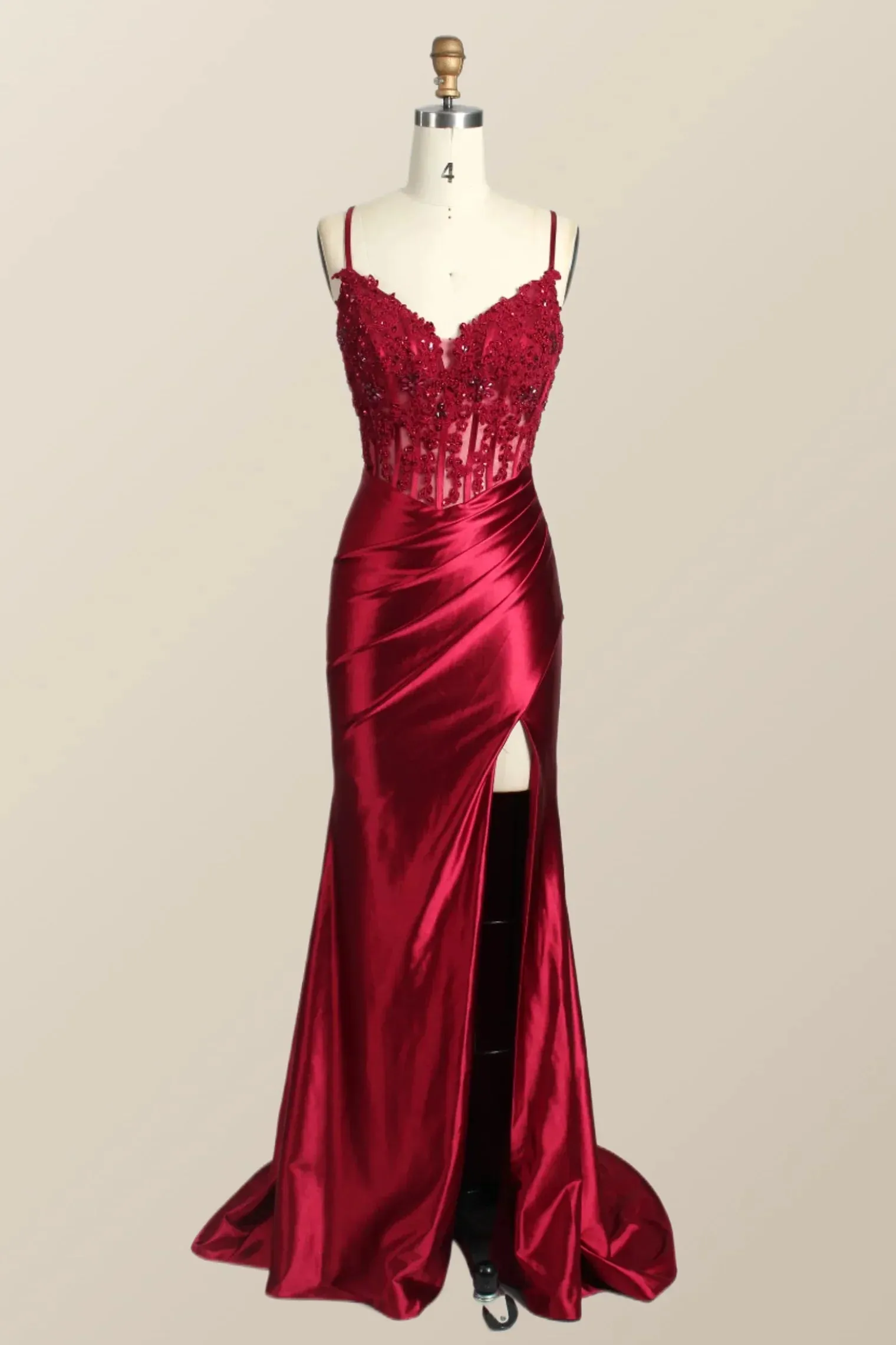 Long Green Evening Dresses Lace Straps Mermaid Ruched Formal Dress Appliques