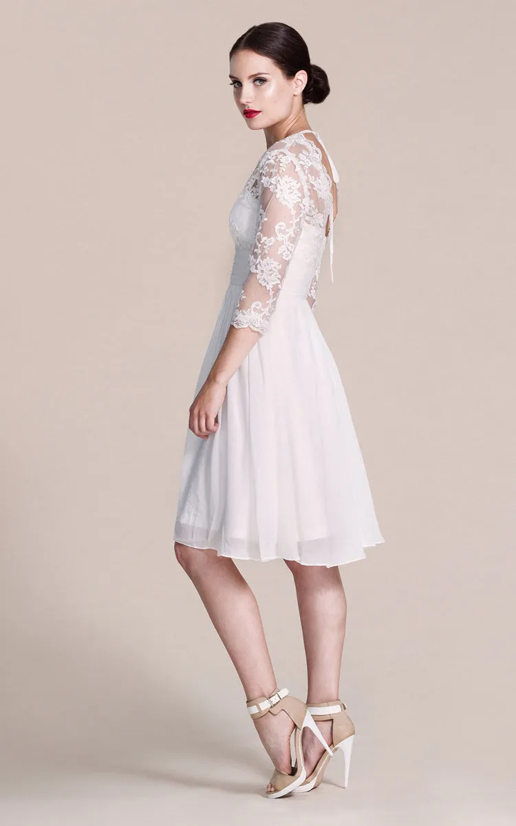 Long Sleeved V-neck A-line Short Wedding Dress-ZP_703929
