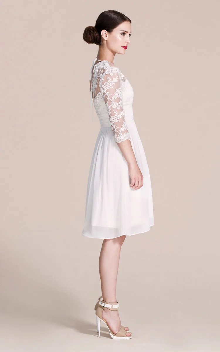 Long Sleeved V-neck A-line Short Wedding Dress-ZP_703929