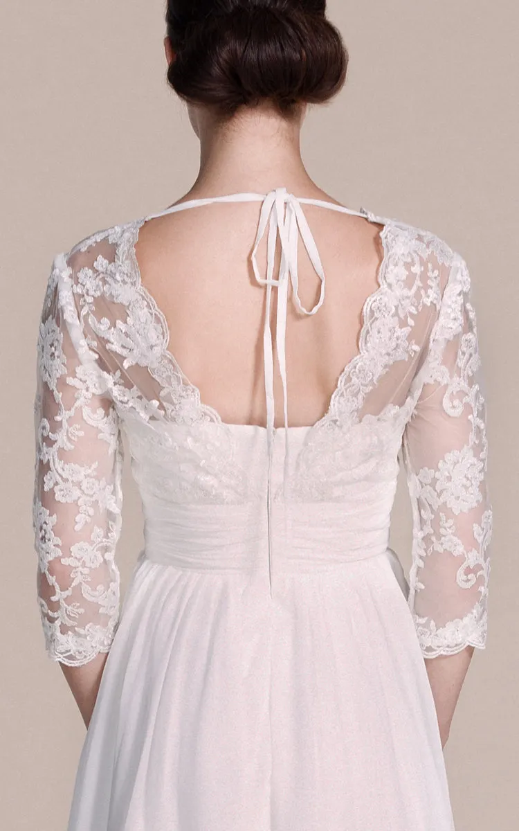 Long Sleeved V-neck A-line Short Wedding Dress-ZP_703929
