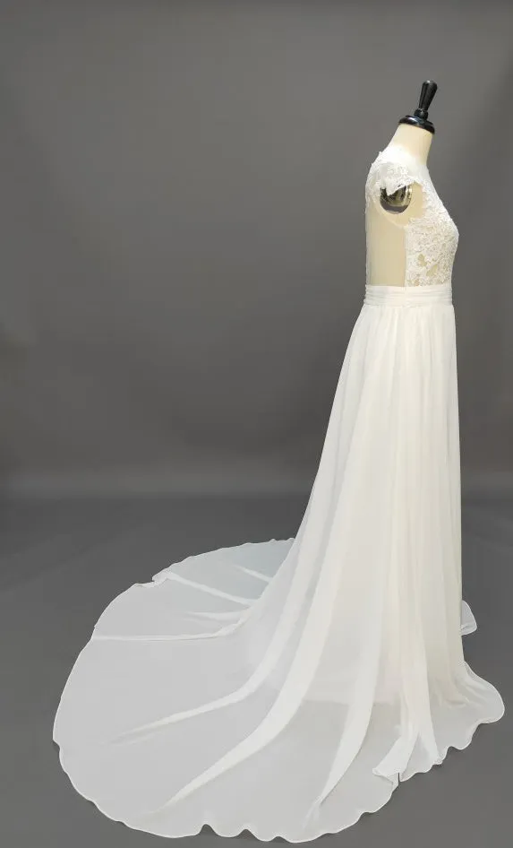 Lovely Simple Beach Lace Appliqued Cap Sleeves Chiffon Wedding Dress