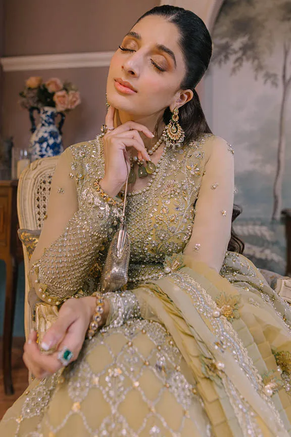 Luxury Mint Green Embroidered Pakistani Wedding Dress Pishwas Style