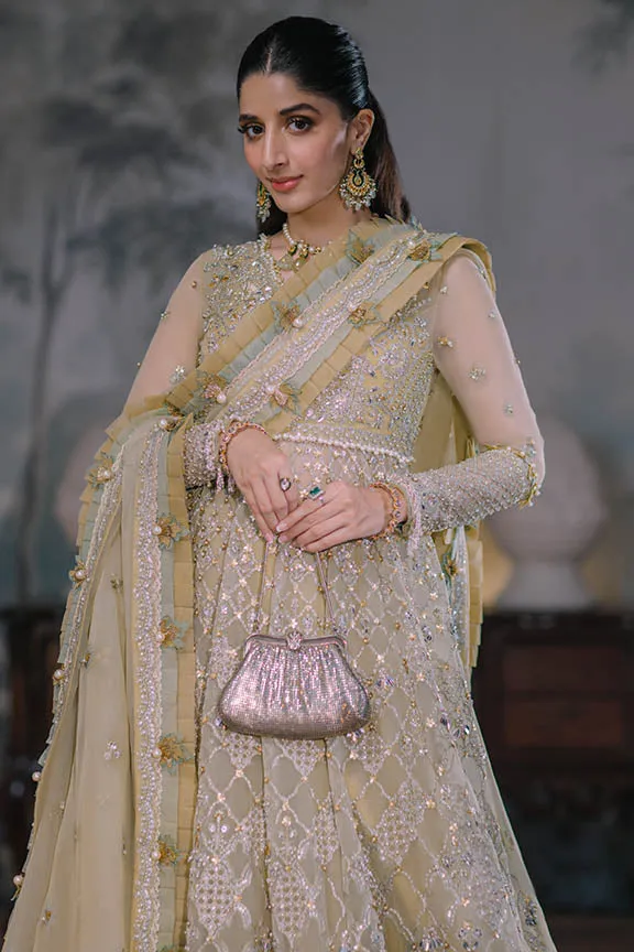 Luxury Mint Green Embroidered Pakistani Wedding Dress Pishwas Style