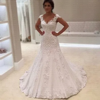 Luxury Pearls Lace Mermaid Wedding Dress Custom Made Bridal Gown Robe de mariage