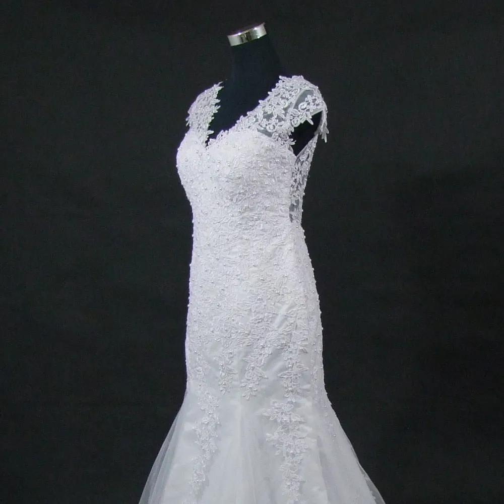 Luxury Pearls Lace Mermaid Wedding Dress Custom Made Bridal Gown Robe de mariage