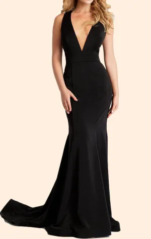 MACloth Mermaid V Neck Long Prom Dress Jersey Red Formal Evening Gown