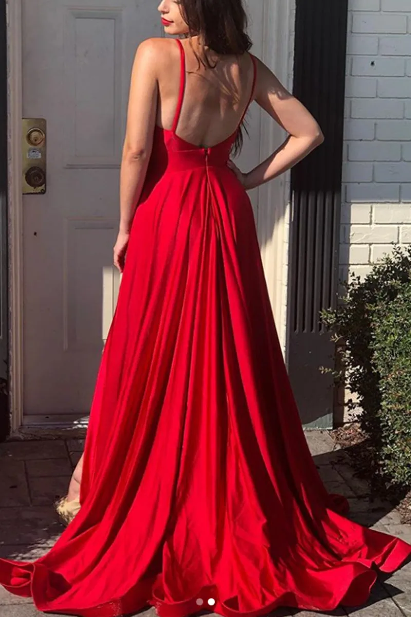 MACloth Spaghetti Straps V Neck Jersey Evening Formal Gown Royal Blue Long Bridesmaid Dress