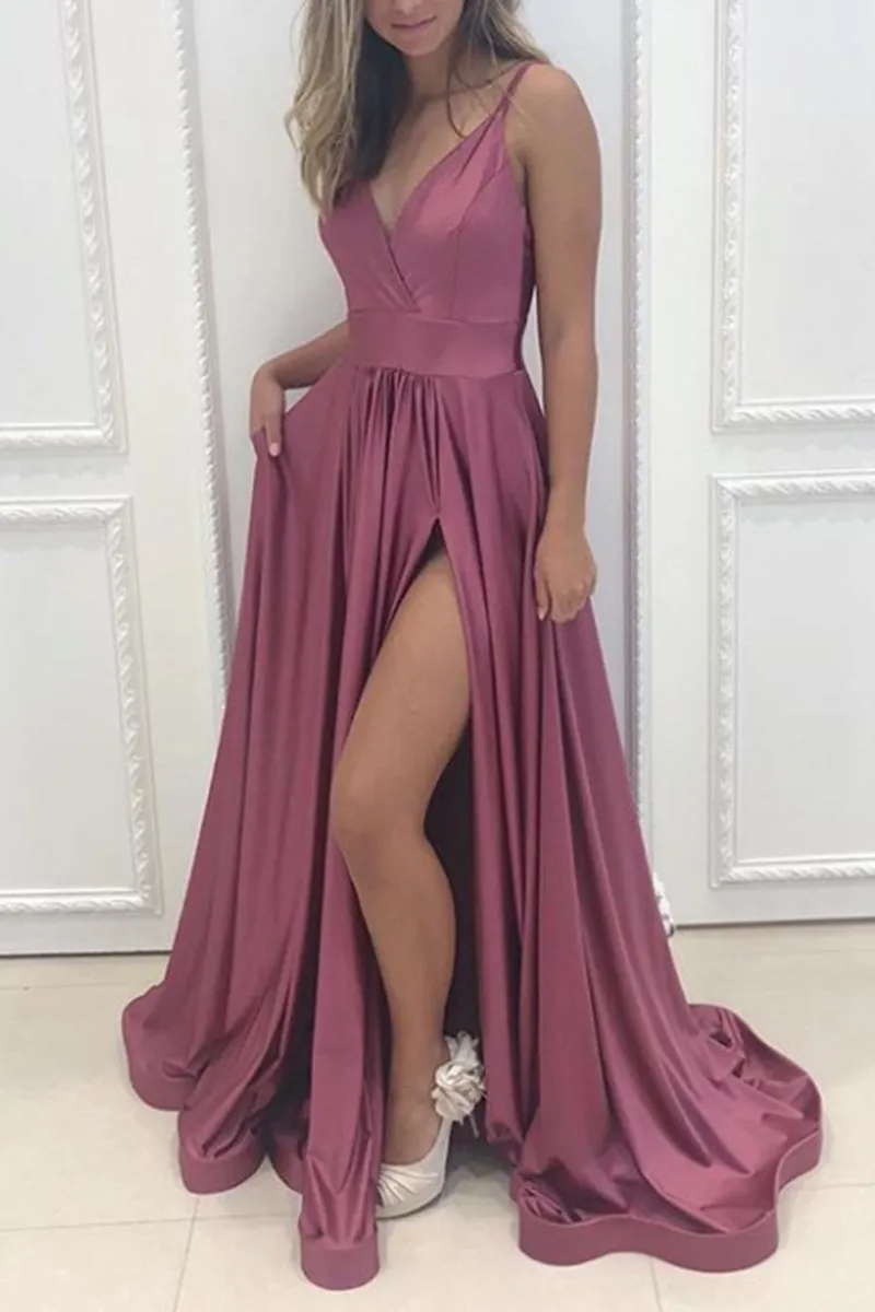 MACloth Spaghetti Straps V Neck Jersey Evening Formal Gown Royal Blue Long Bridesmaid Dress