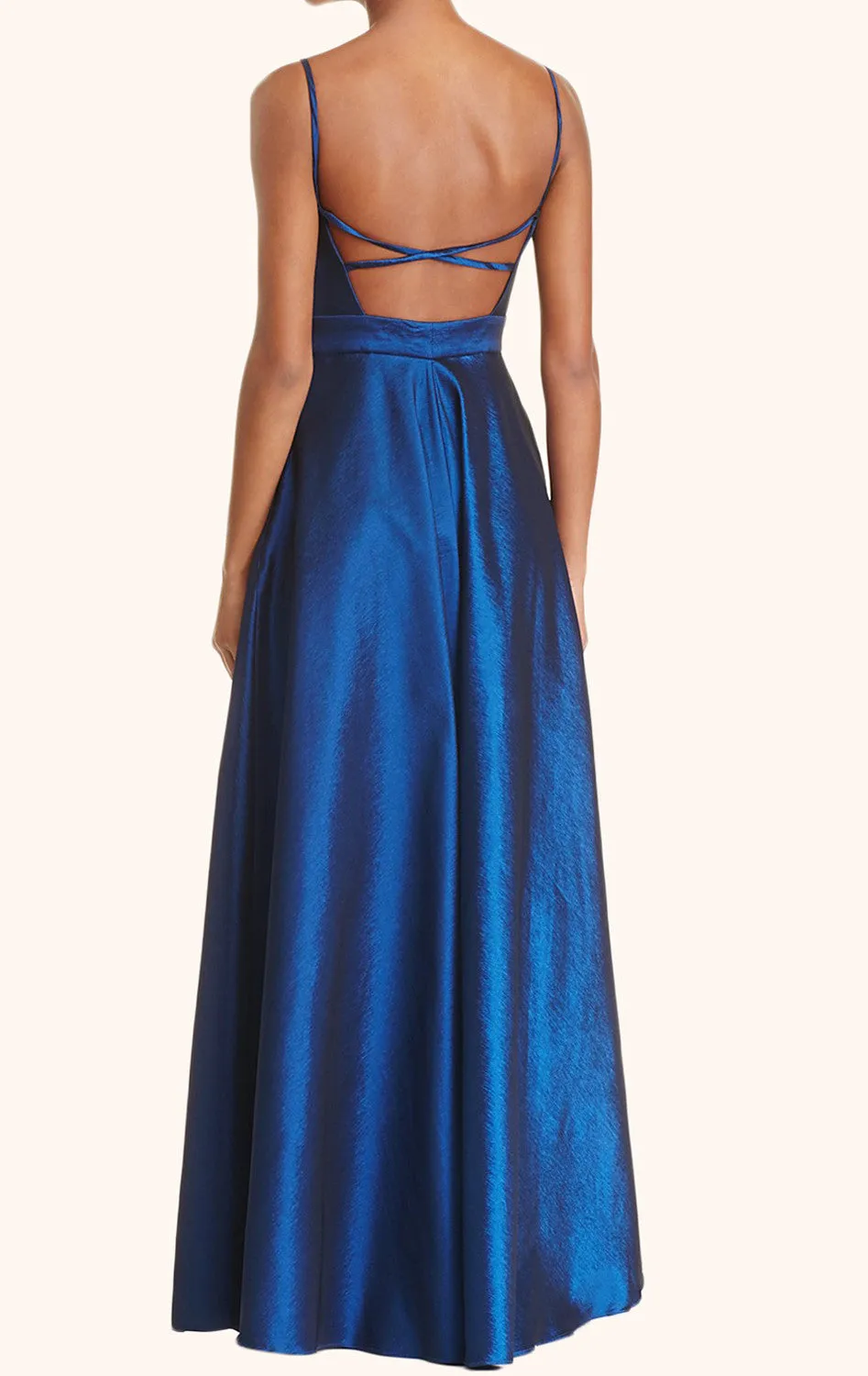 MACloth Spaghetti Straps V neck Long Prom Dress Royal Blue Formal Dress