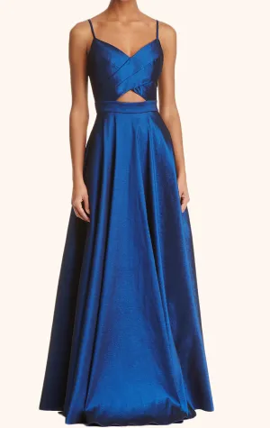 MACloth Spaghetti Straps V neck Long Prom Dress Royal Blue Formal Dress