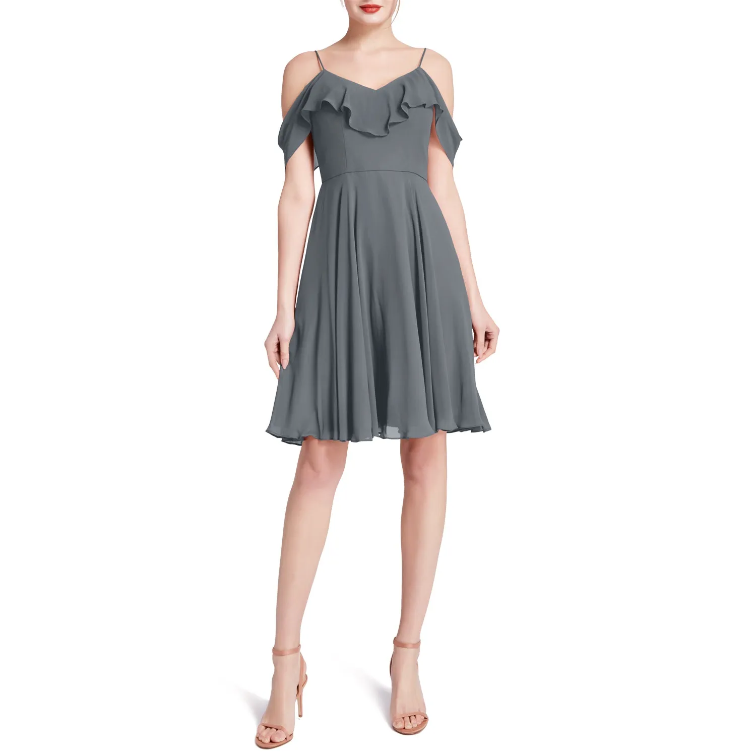 MACloth Women Cold Shoulder Ruffle Short Wedding Party Bridesmaid Dresses
