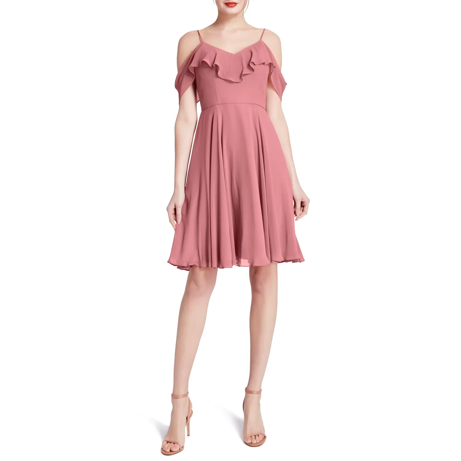 MACloth Women Cold Shoulder Ruffle Short Wedding Party Bridesmaid Dresses