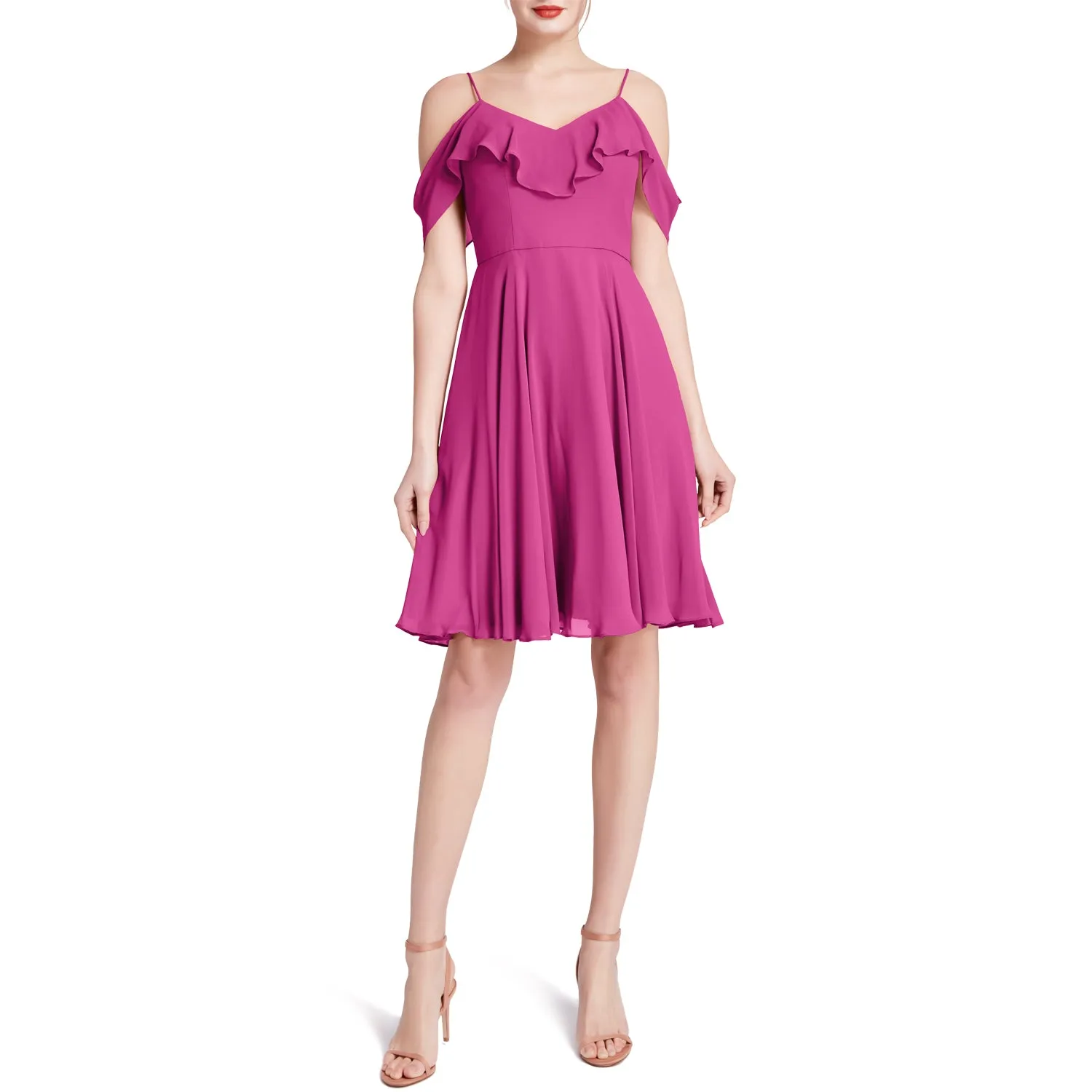 MACloth Women Cold Shoulder Ruffle Short Wedding Party Bridesmaid Dresses