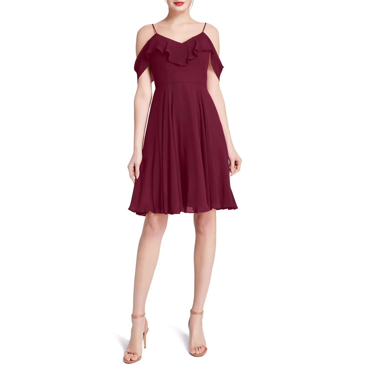 MACloth Women Cold Shoulder Ruffle Short Wedding Party Bridesmaid Dresses