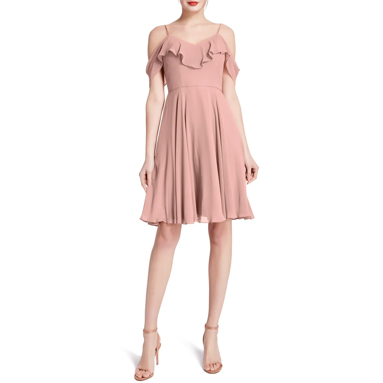MACloth Women Cold Shoulder Ruffle Short Wedding Party Bridesmaid Dresses