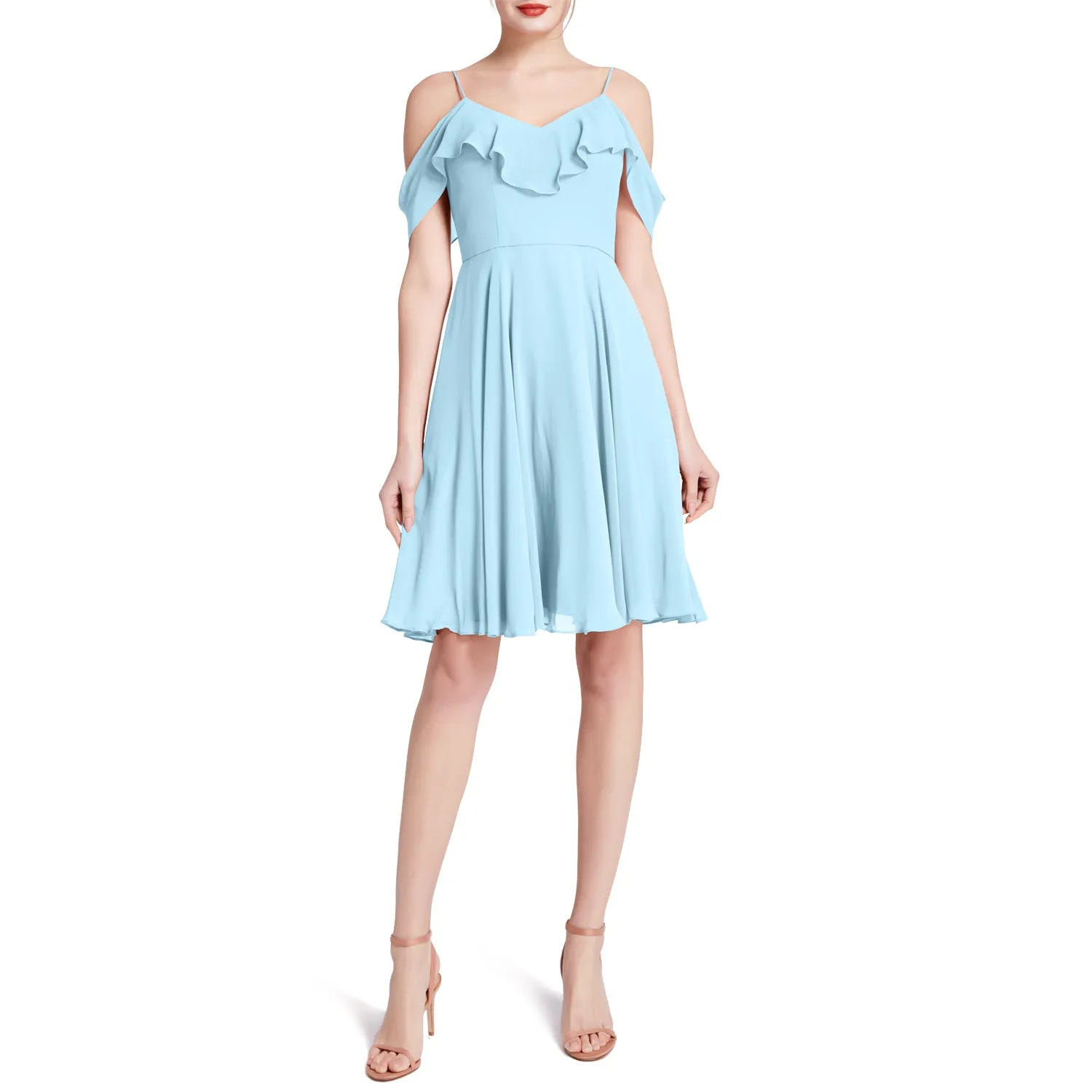 MACloth Women Cold Shoulder Ruffle Short Wedding Party Bridesmaid Dresses