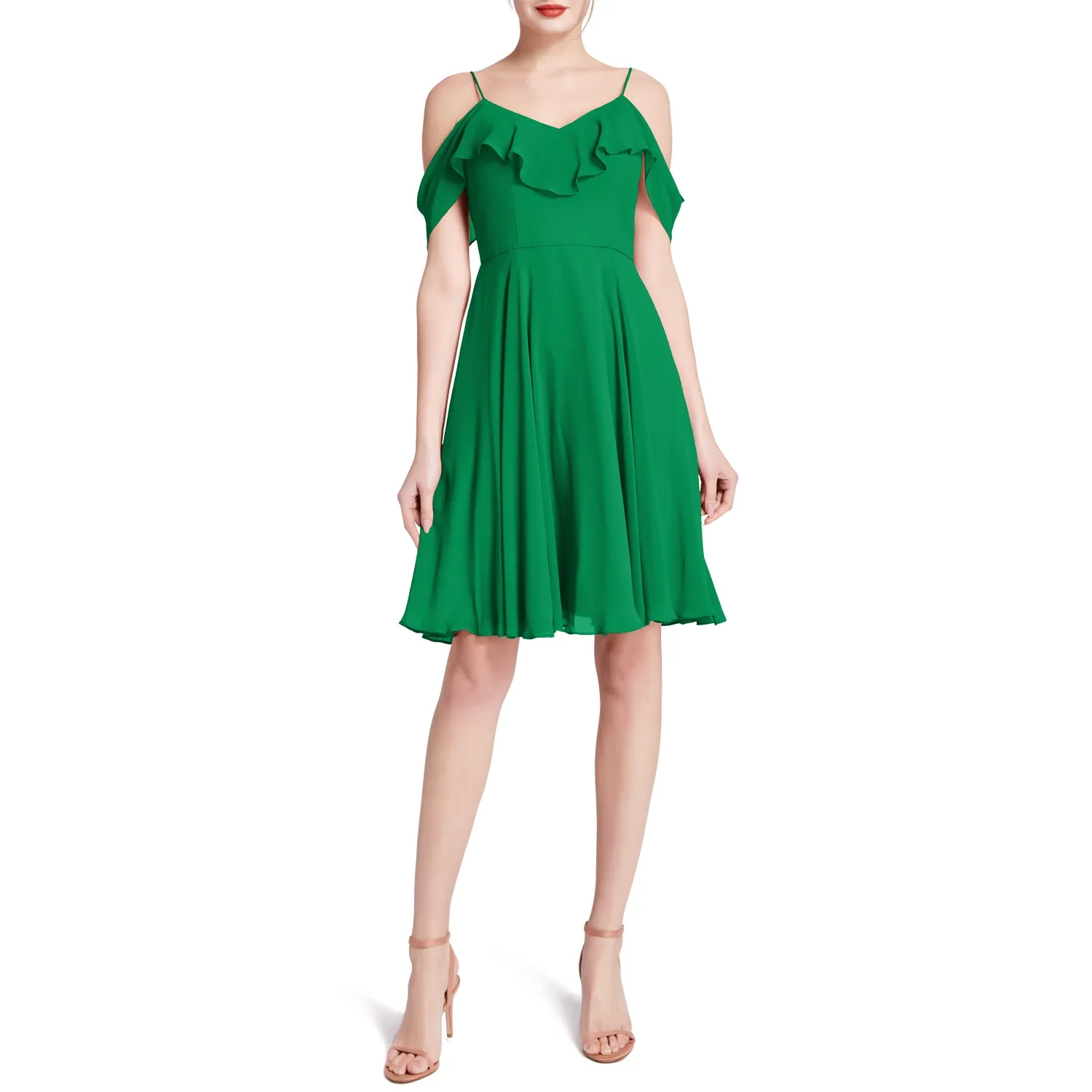 MACloth Women Cold Shoulder Ruffle Short Wedding Party Bridesmaid Dresses