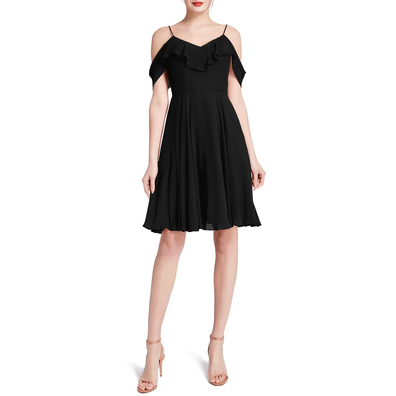 MACloth Women Cold Shoulder Ruffle Short Wedding Party Bridesmaid Dresses