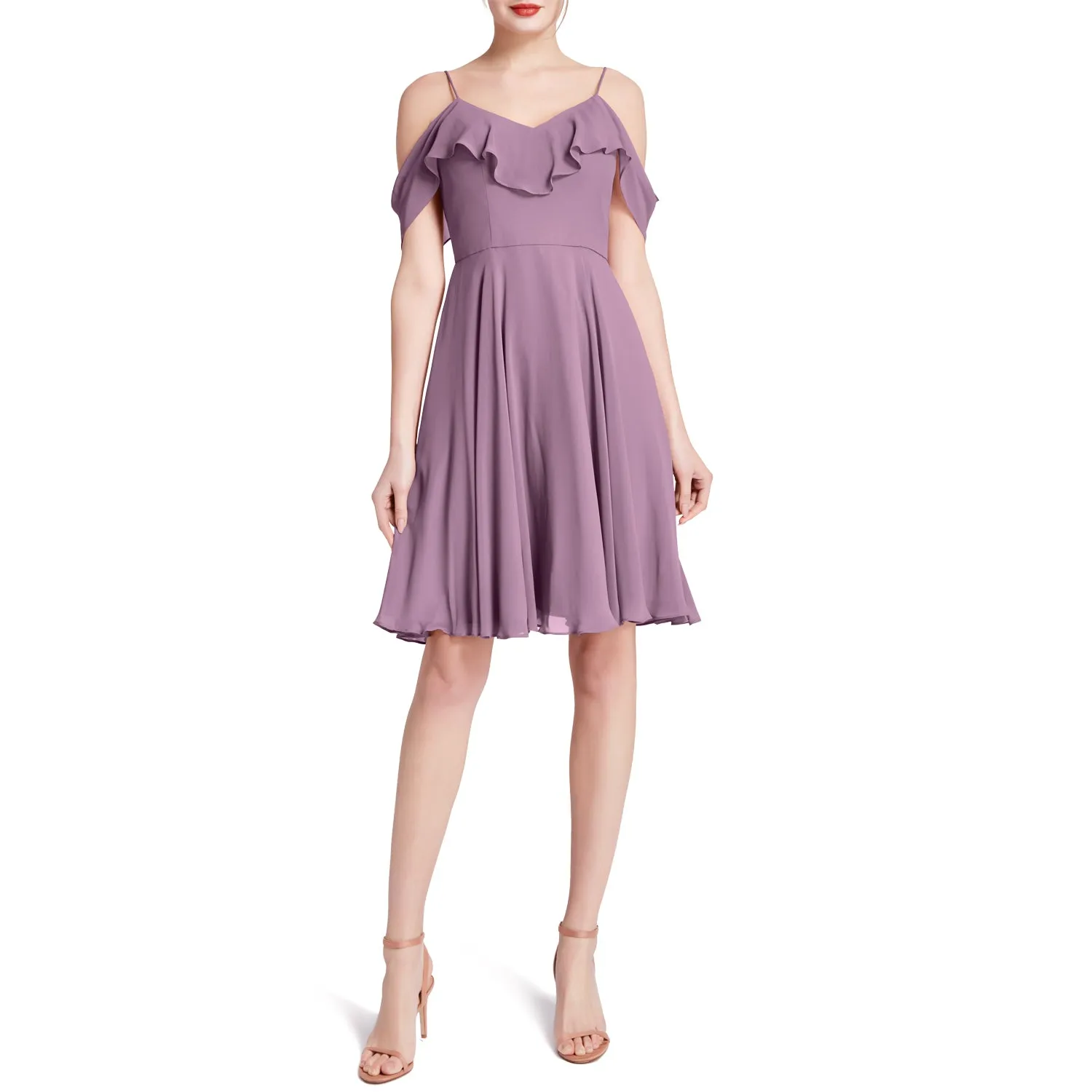 MACloth Women Cold Shoulder Ruffle Short Wedding Party Bridesmaid Dresses