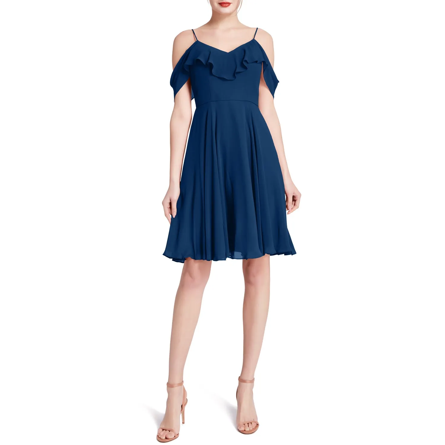 MACloth Women Cold Shoulder Ruffle Short Wedding Party Bridesmaid Dresses