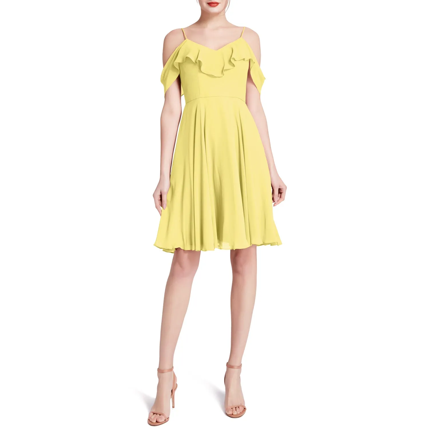 MACloth Women Cold Shoulder Ruffle Short Wedding Party Bridesmaid Dresses