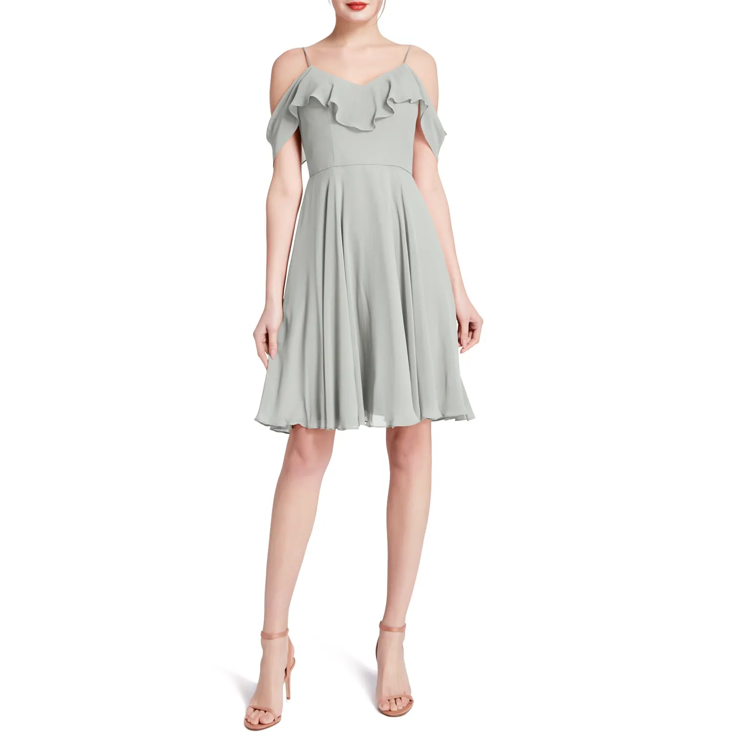 MACloth Women Cold Shoulder Ruffle Short Wedding Party Bridesmaid Dresses