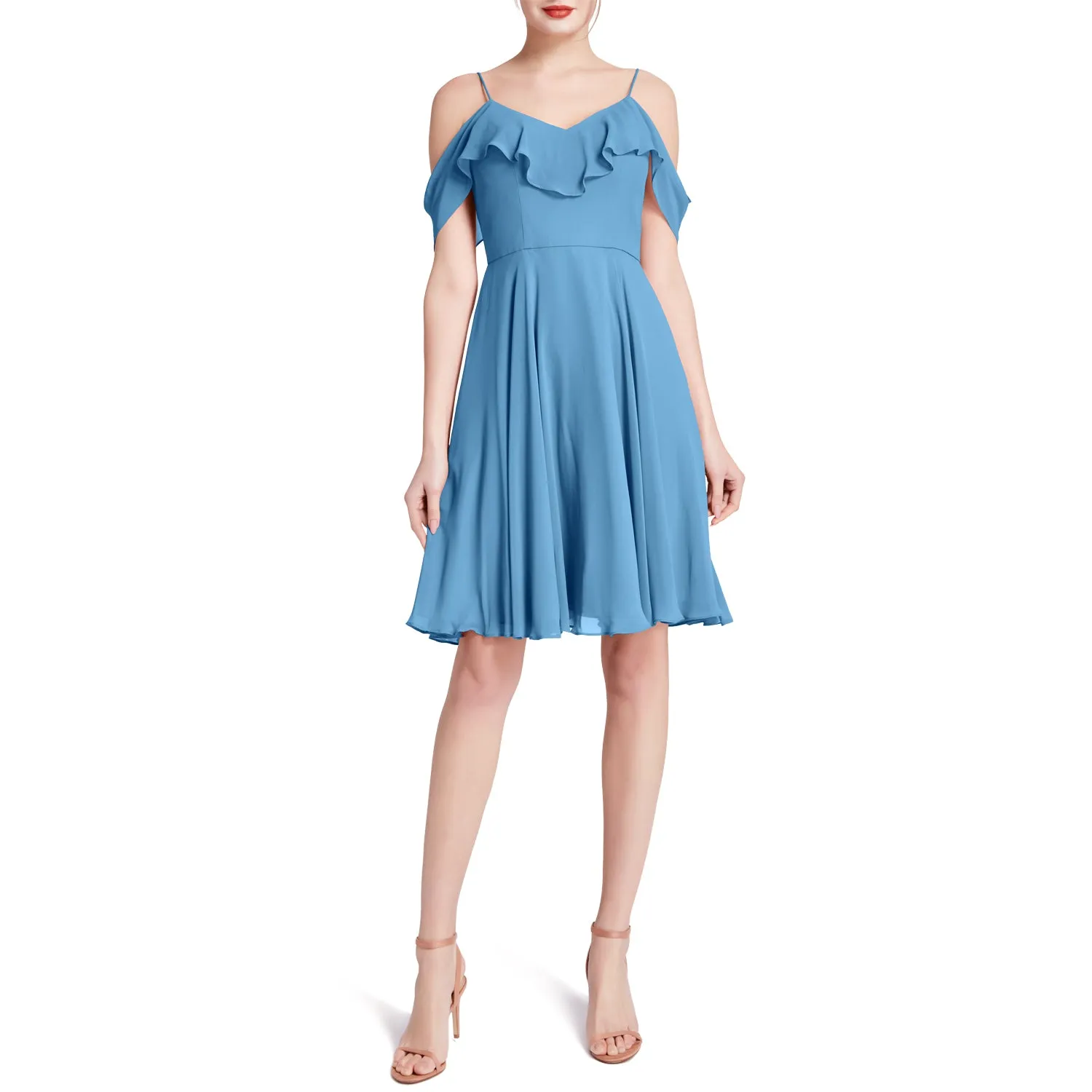 MACloth Women Cold Shoulder Ruffle Short Wedding Party Bridesmaid Dresses