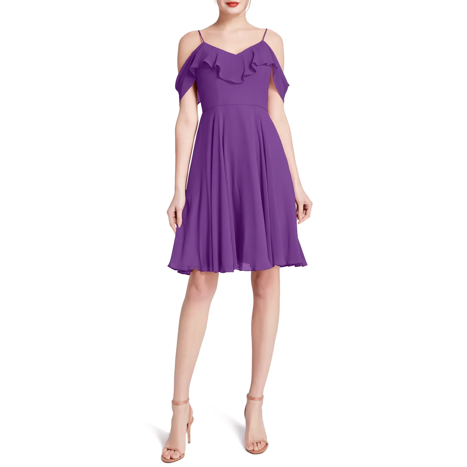 MACloth Women Cold Shoulder Ruffle Short Wedding Party Bridesmaid Dresses