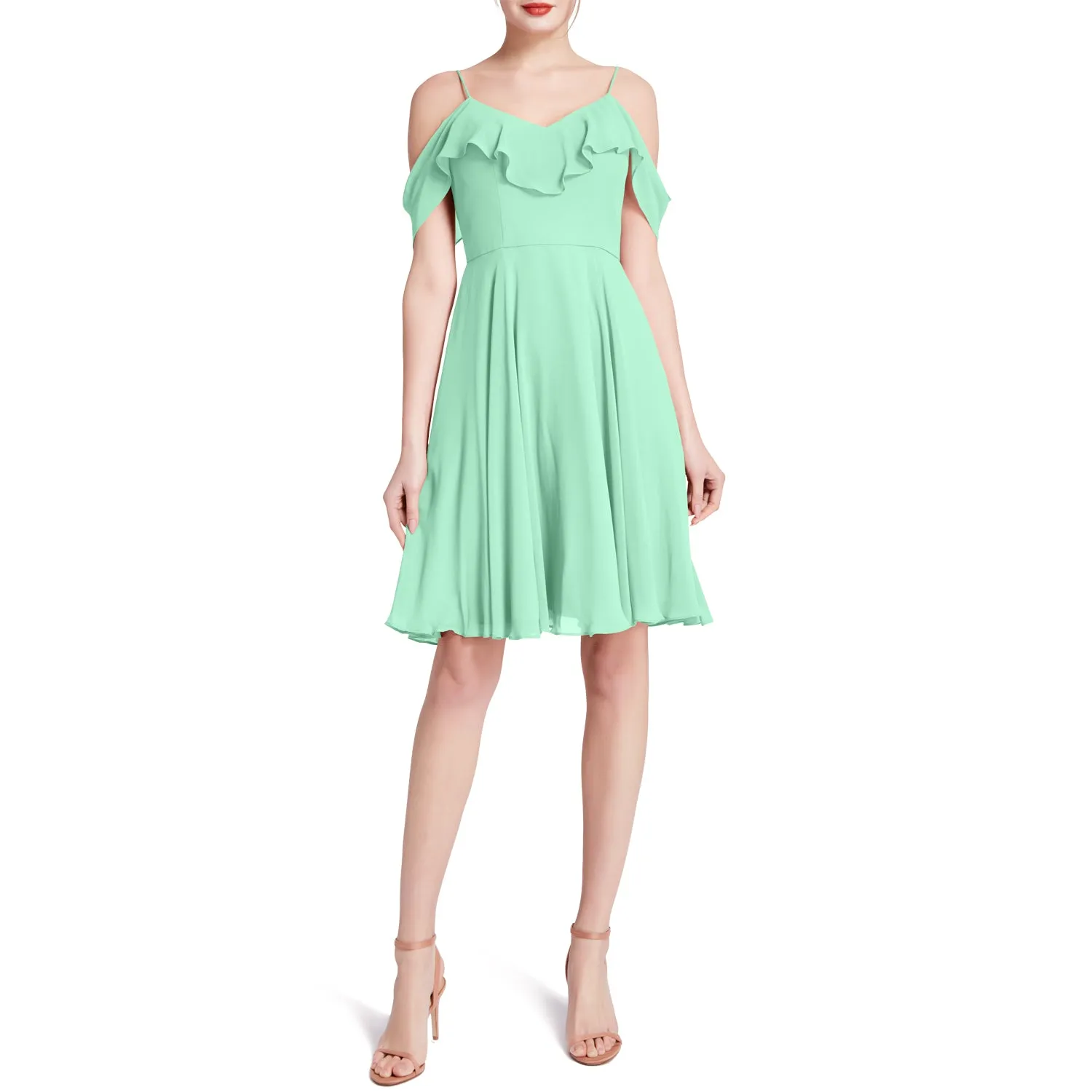 MACloth Women Cold Shoulder Ruffle Short Wedding Party Bridesmaid Dresses