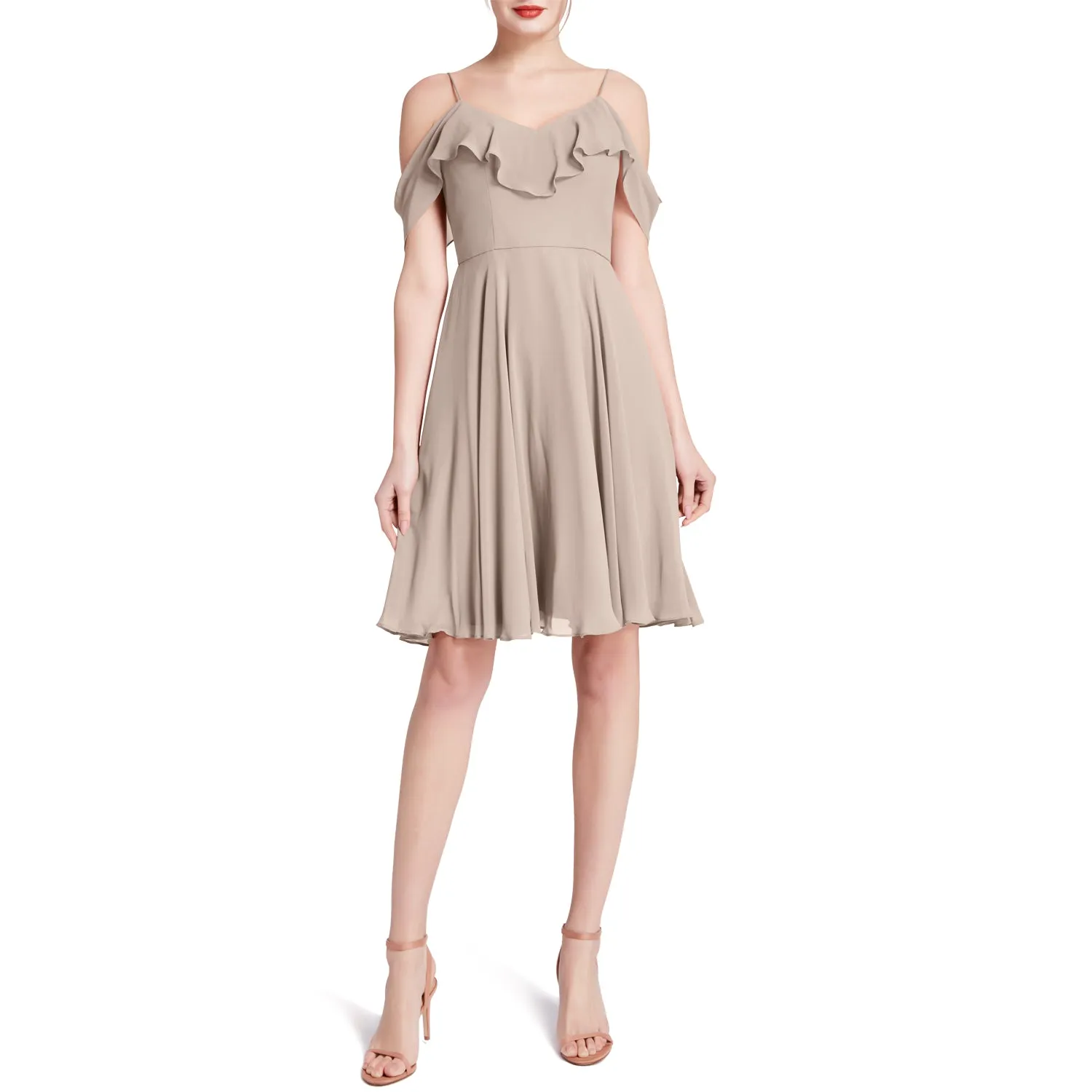 MACloth Women Cold Shoulder Ruffle Short Wedding Party Bridesmaid Dresses