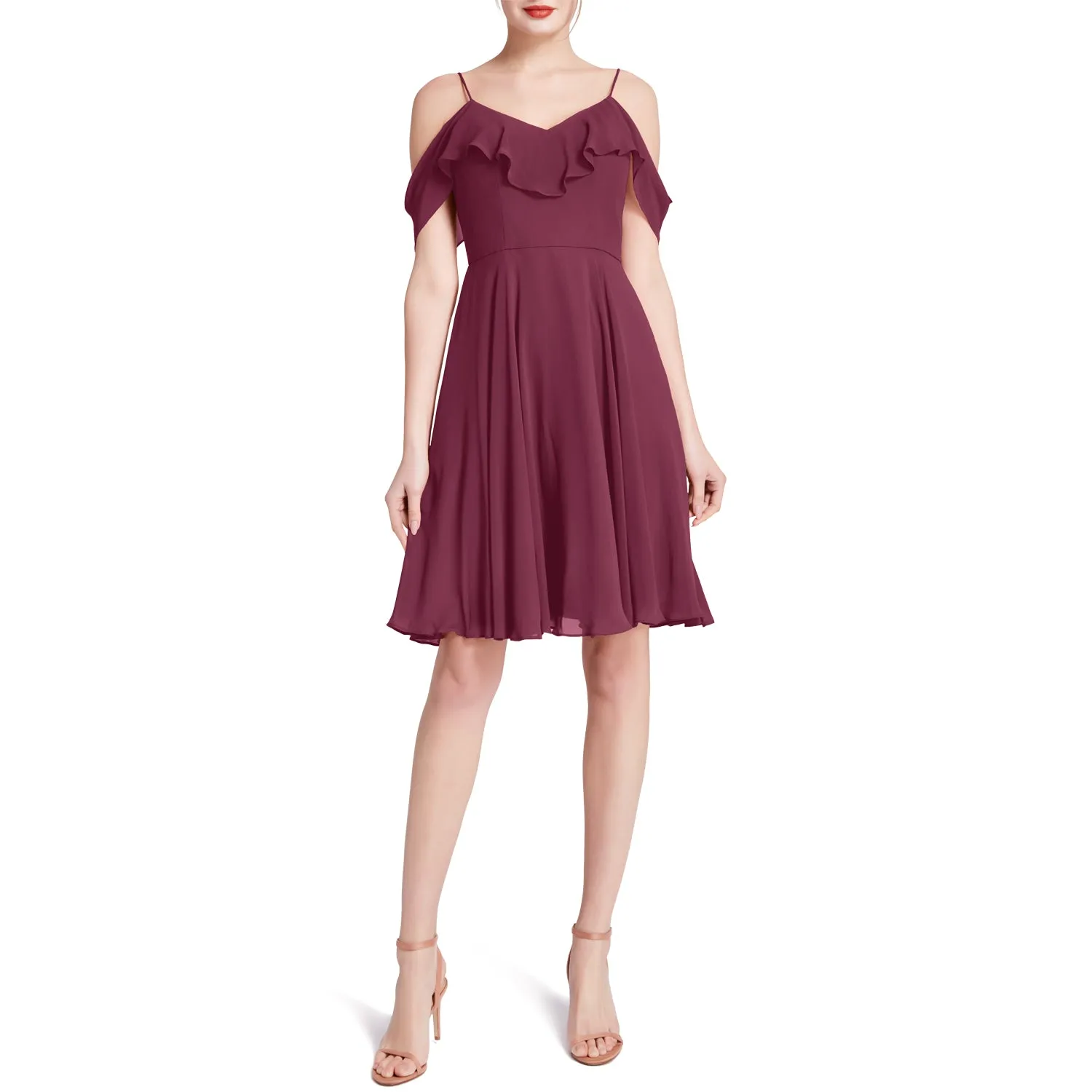 MACloth Women Cold Shoulder Ruffle Short Wedding Party Bridesmaid Dresses