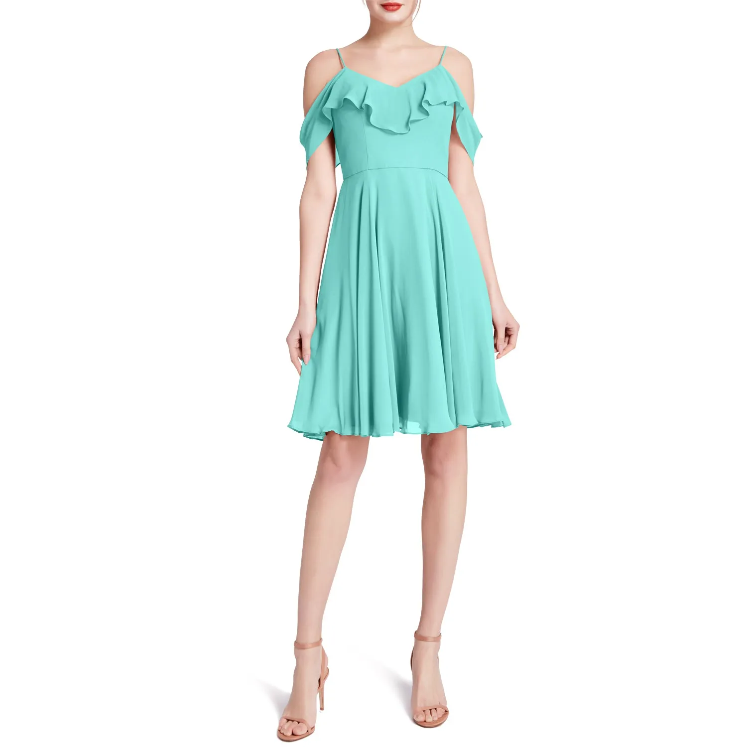 MACloth Women Cold Shoulder Ruffle Short Wedding Party Bridesmaid Dresses