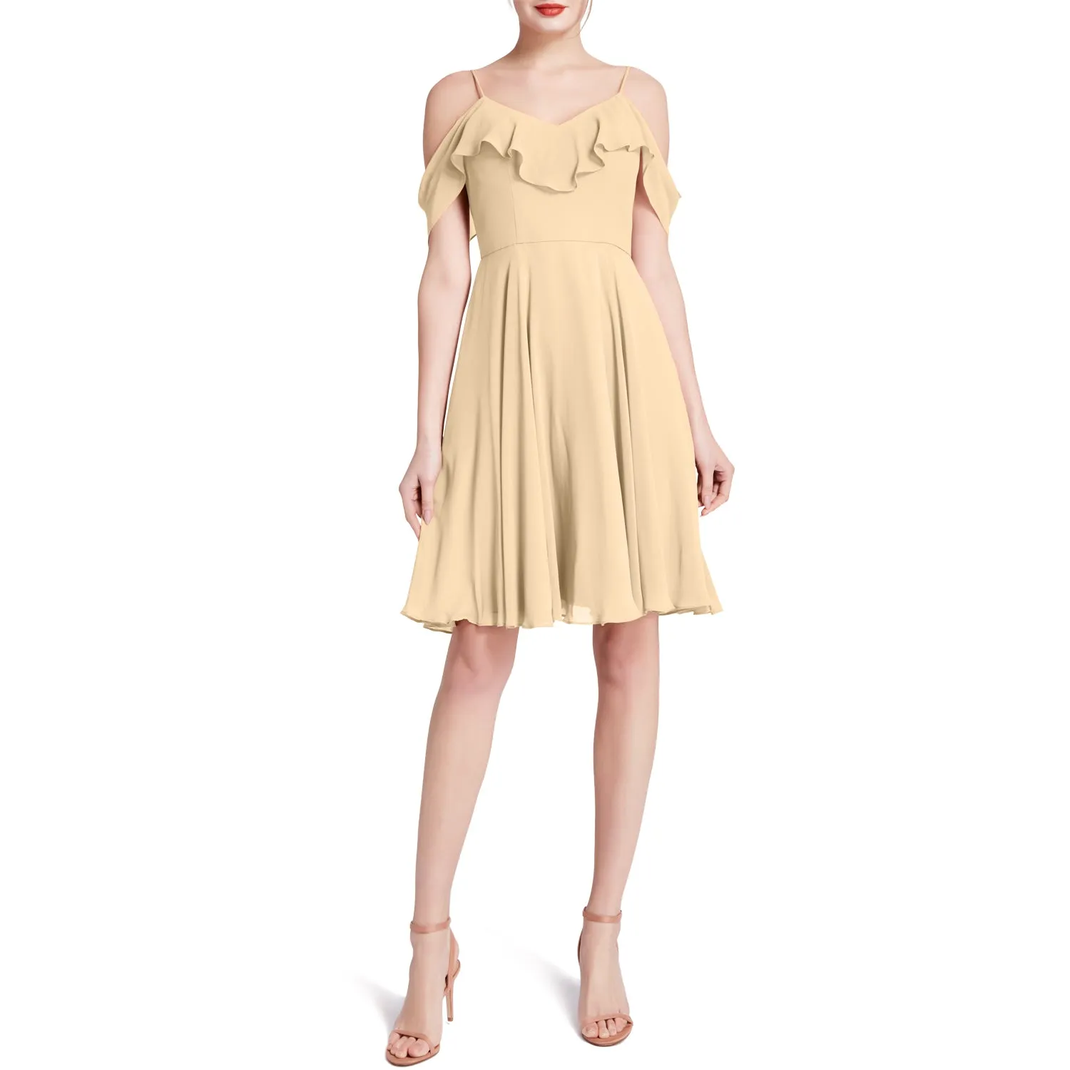 MACloth Women Cold Shoulder Ruffle Short Wedding Party Bridesmaid Dresses