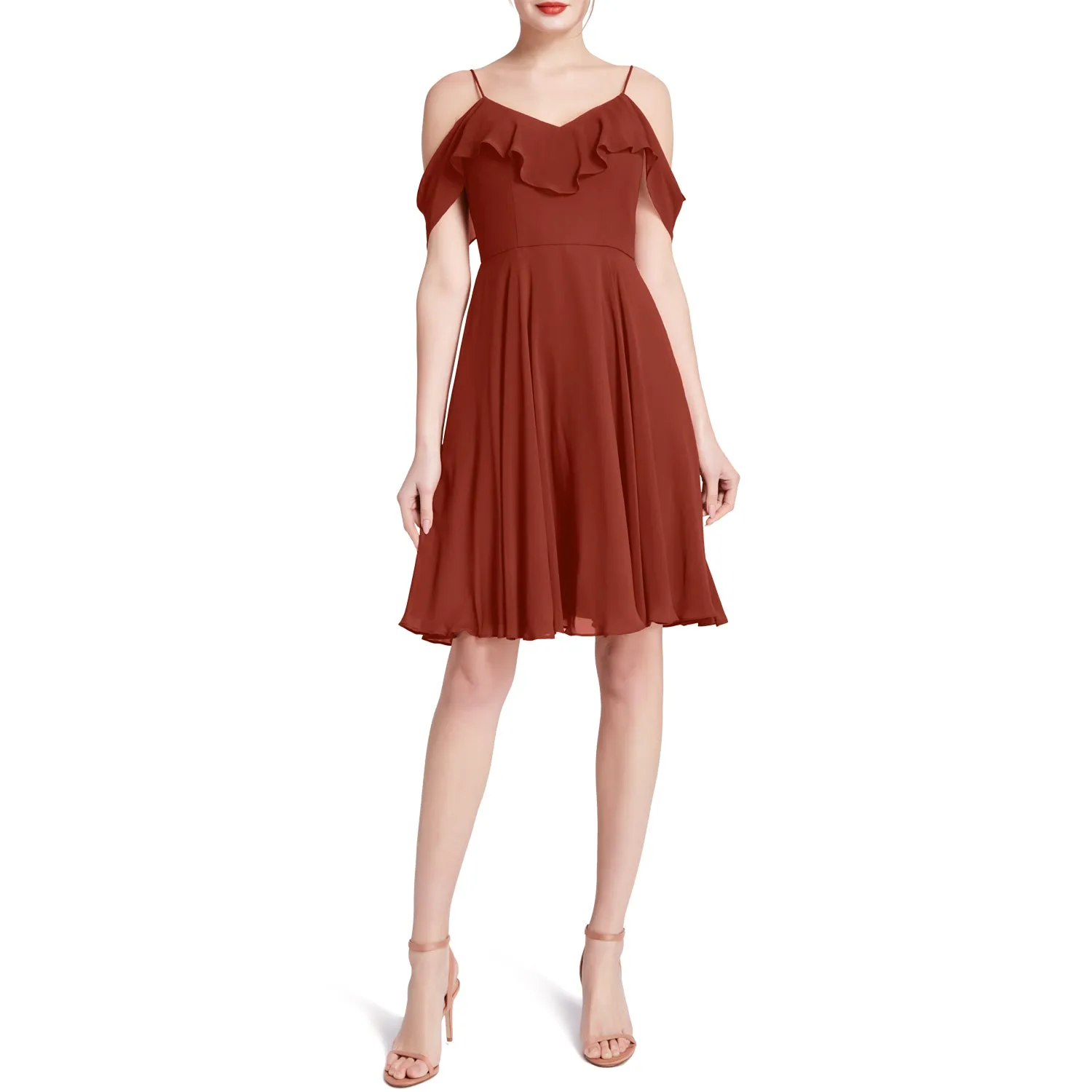 MACloth Women Cold Shoulder Ruffle Short Wedding Party Bridesmaid Dresses