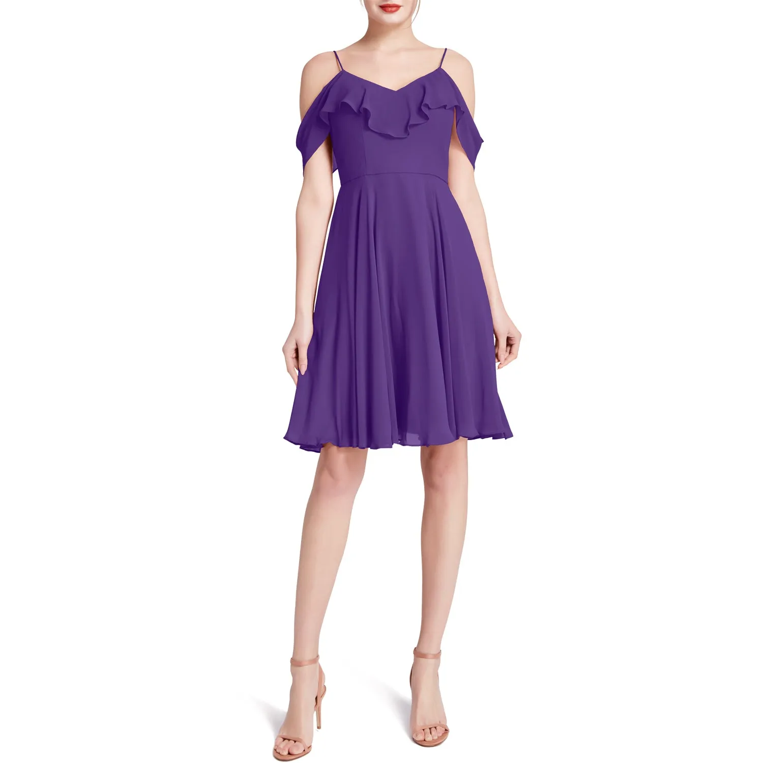 MACloth Women Cold Shoulder Ruffle Short Wedding Party Bridesmaid Dresses