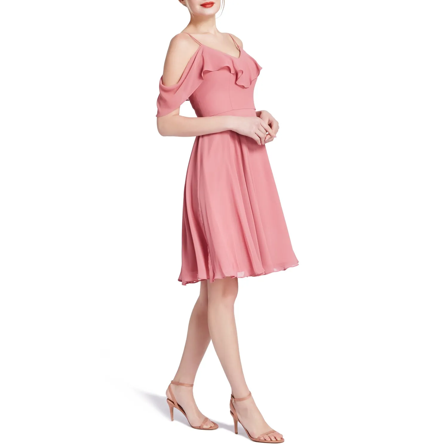 MACloth Women Cold Shoulder Ruffle Short Wedding Party Bridesmaid Dresses