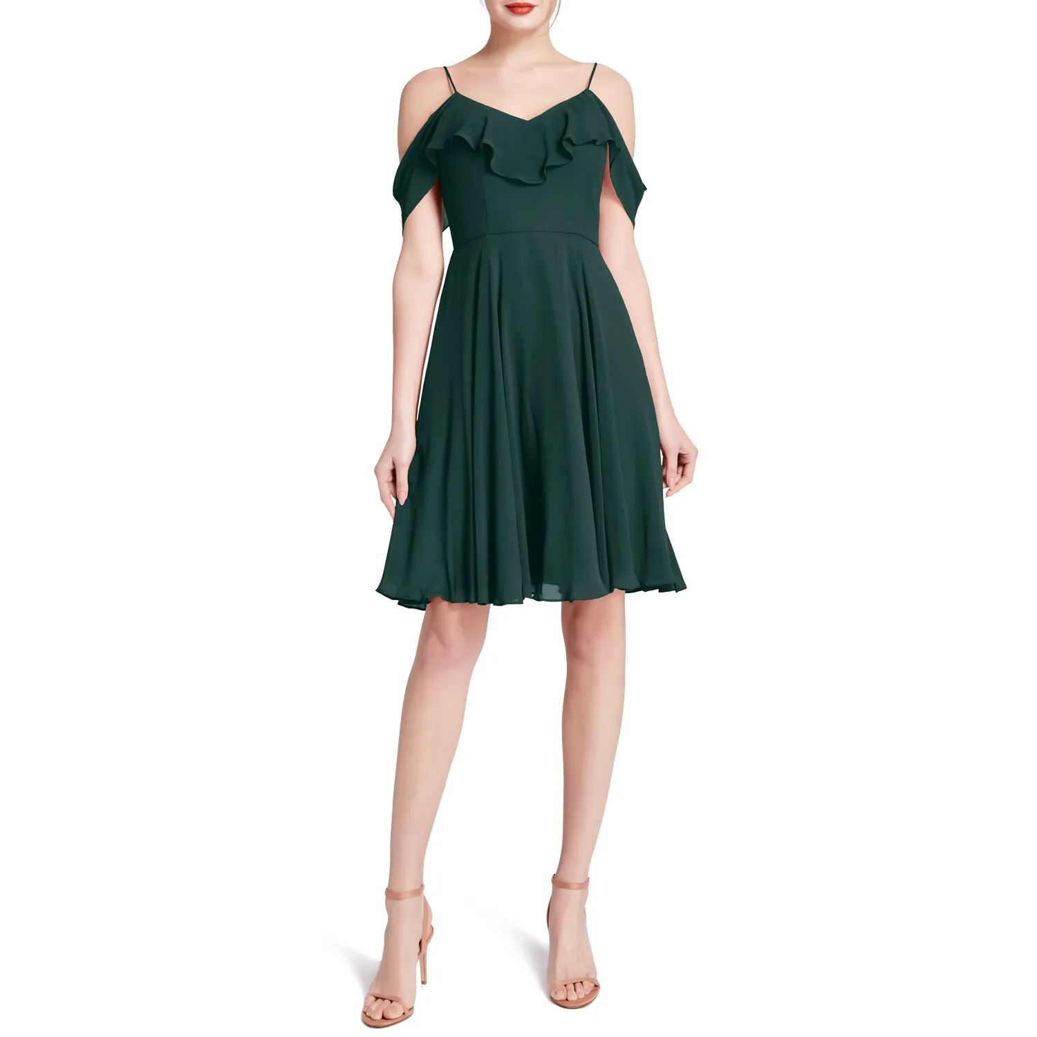 MACloth Women Cold Shoulder Ruffle Short Wedding Party Bridesmaid Dresses