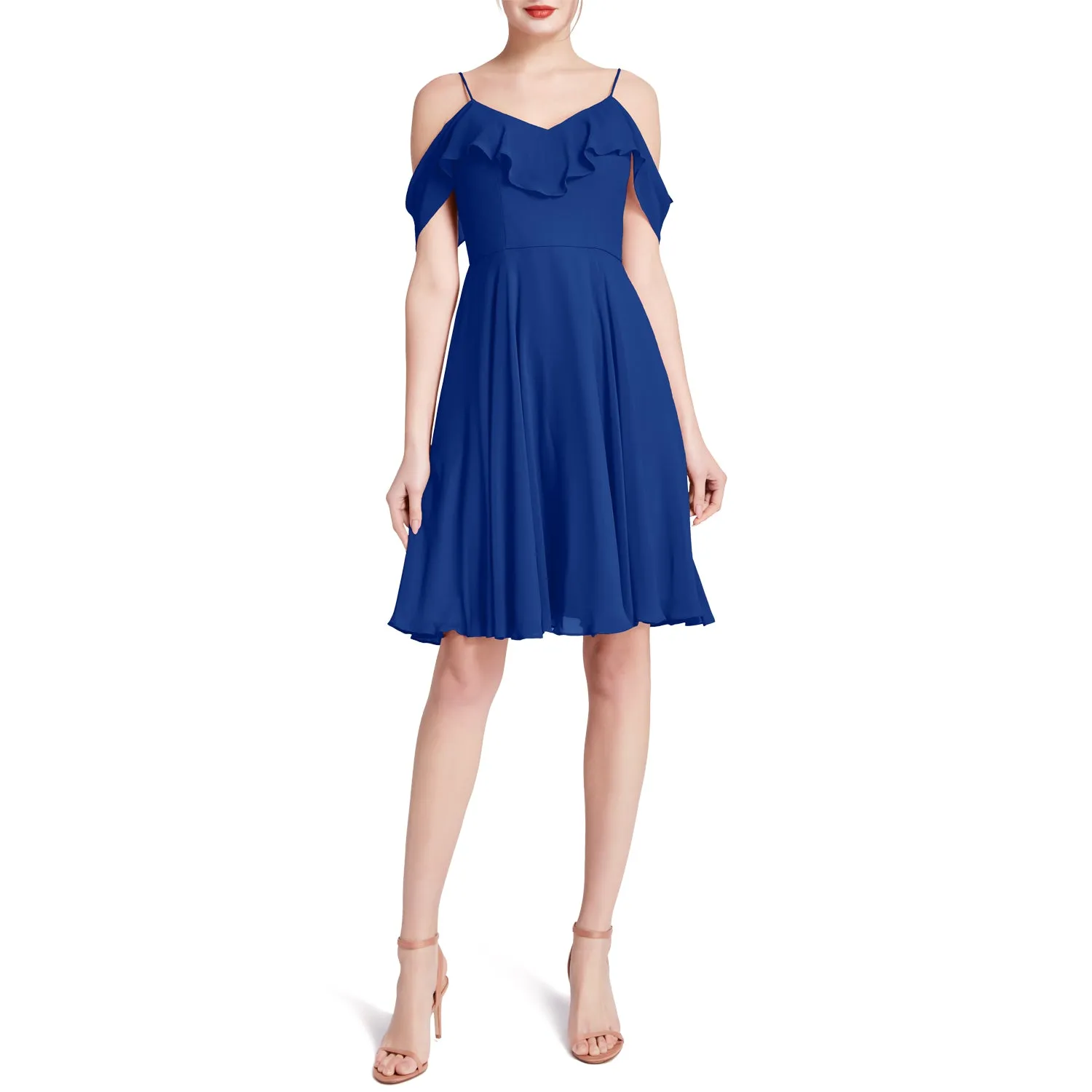 MACloth Women Cold Shoulder Ruffle Short Wedding Party Bridesmaid Dresses