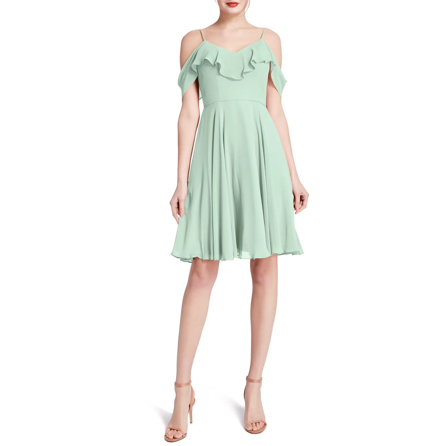 MACloth Women Cold Shoulder Ruffle Short Wedding Party Bridesmaid Dresses