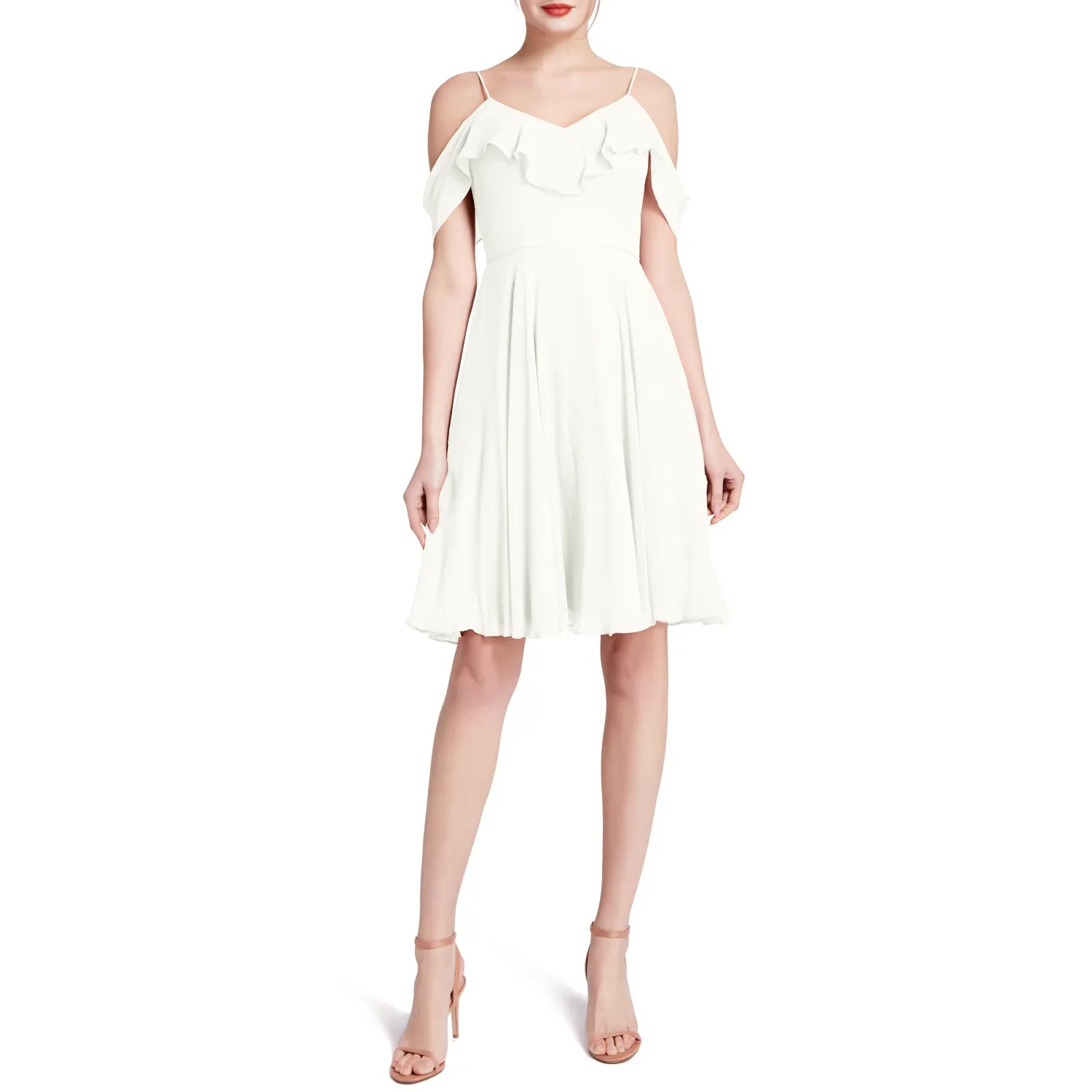 MACloth Women Cold Shoulder Ruffle Short Wedding Party Bridesmaid Dresses