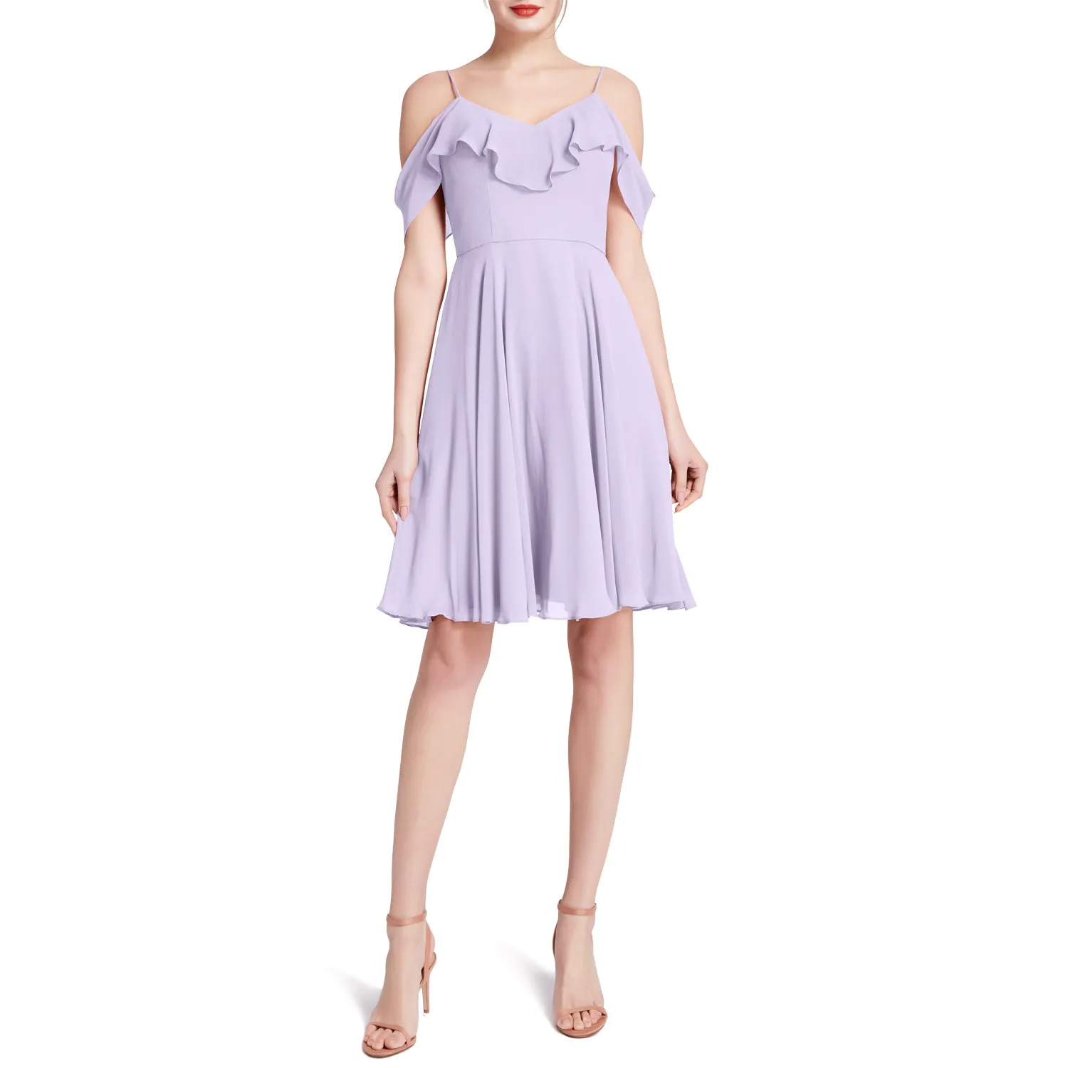 MACloth Women Cold Shoulder Ruffle Short Wedding Party Bridesmaid Dresses
