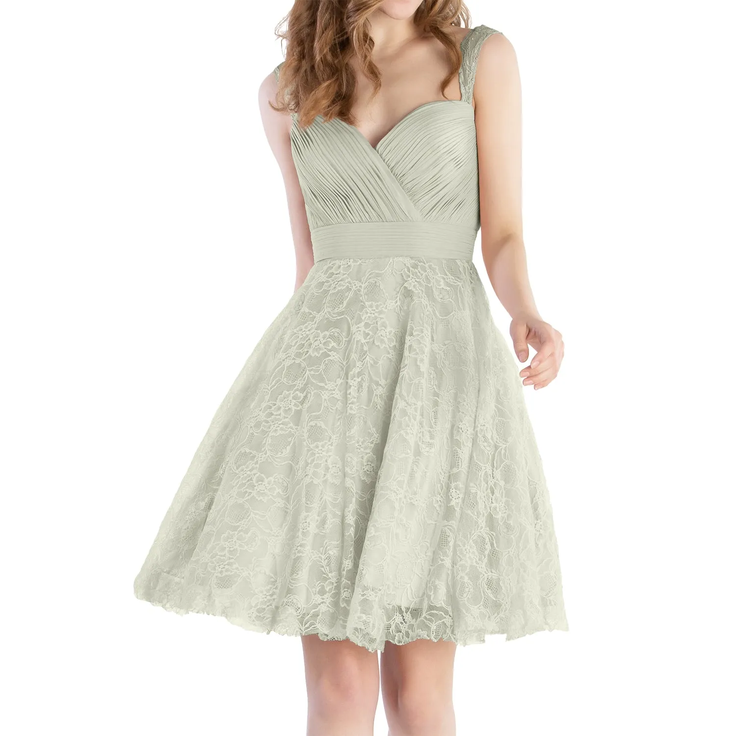 MACloth Women Sweetheart Pleated Lace Short Wedding Party Bridesmaid Dresses LBD