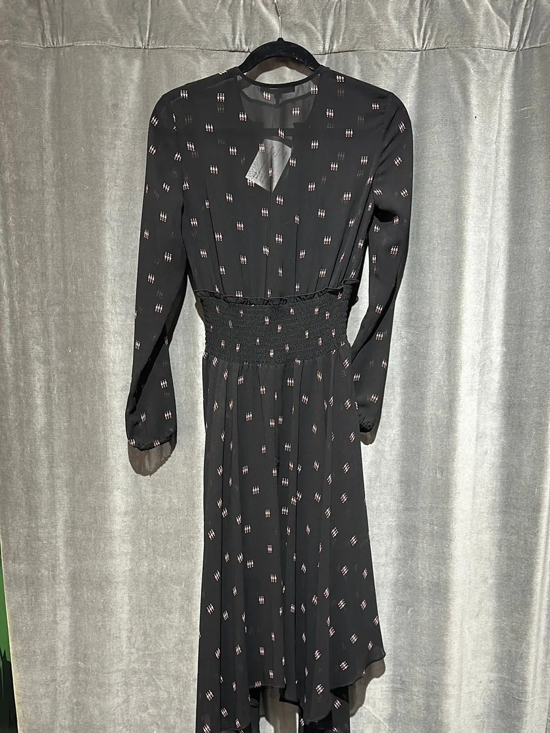 Maje Black and Pink Chiffon like Fabric Long Sleeve Handkerchief Bottom Dress