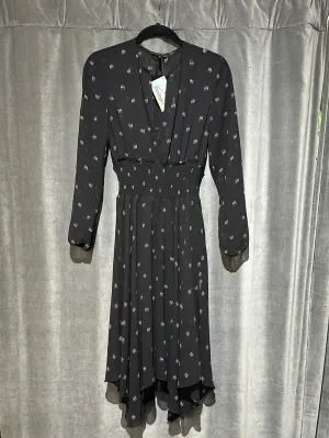 Maje Black and Pink Chiffon like Fabric Long Sleeve Handkerchief Bottom Dress