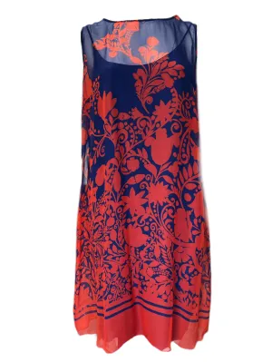 Marina Rinaldi Women's Red Dolmen Floral Printed Sheer Silk Dress Size 22W/31